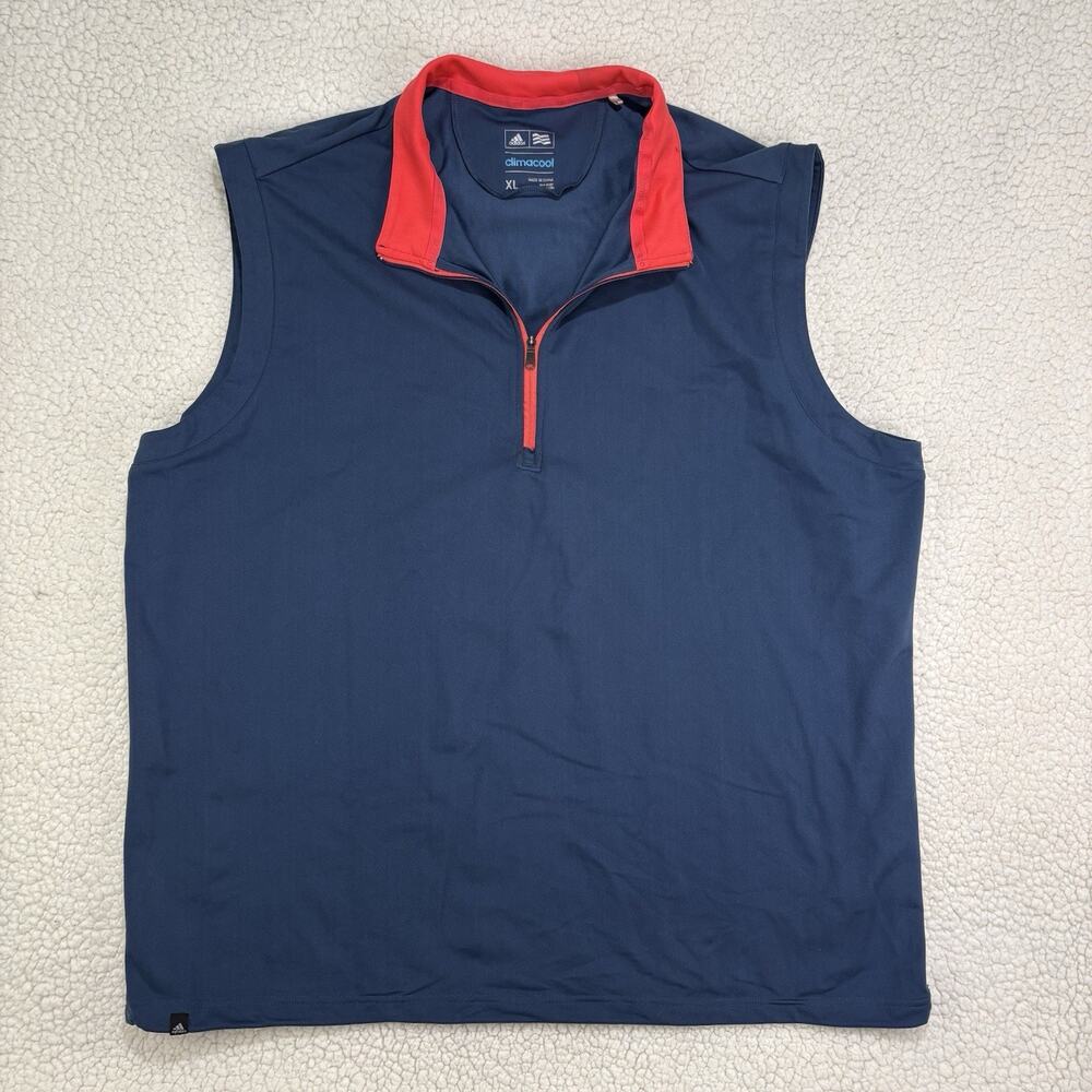 Adidas Climacool Sleeveless 1/4 Zip Tank Size XL Golf Tennis Pickleball Navy Red
